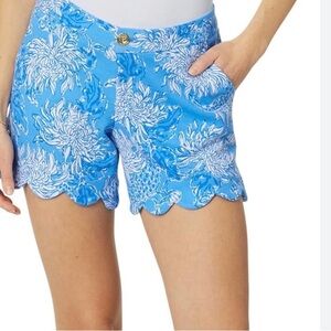 Lilly Pulitzer Bright Blue Floral Scalloped Hem Shorts Size 0
